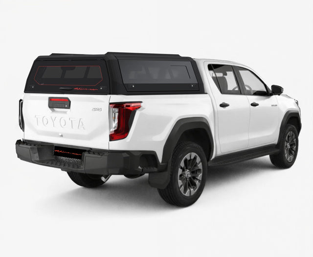 Toyota Hilux Travo dual cab with a black Xtreme canopy