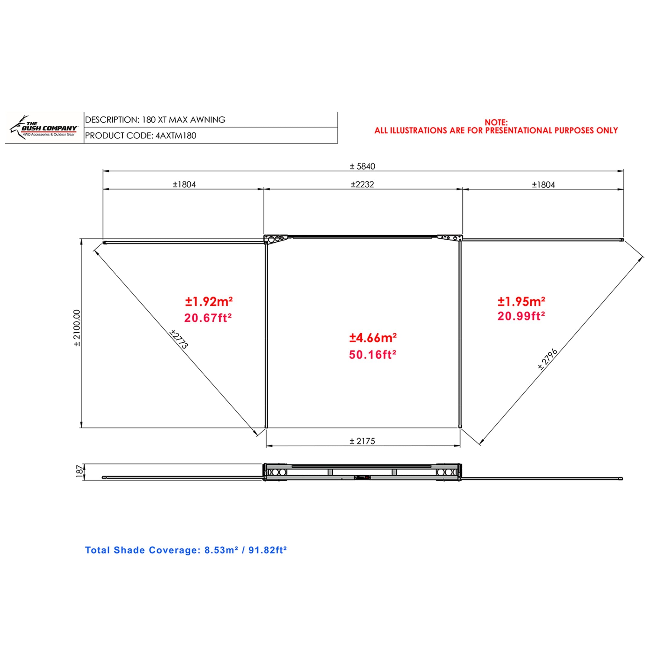 180 XT MAX Awning | 8.53m² Freestanding 180° 4WD Awning Australia