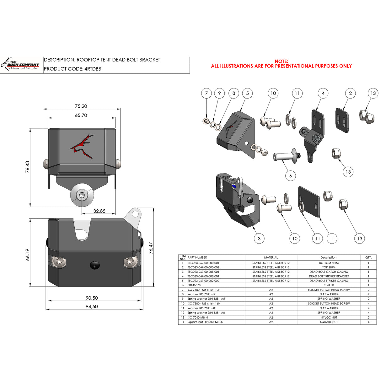 Rooftop Tent Dead Bolt Bracket - The Bush Company