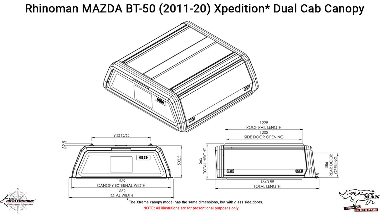 Mazda BT - 50 2021+ Dual Cab Xtreme CapRax Canopy by Rhinoman - The Bush Company