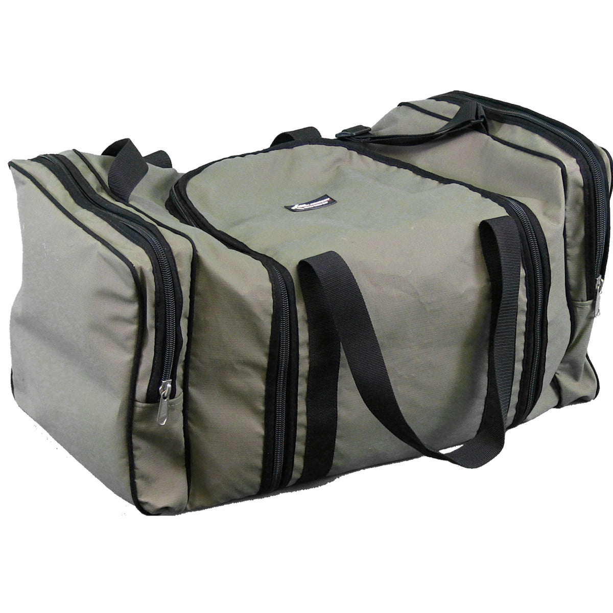 Large 86L duffle bag, closed, showing its zippered end pockets and carry handles
