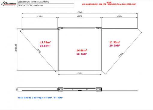 180 XT MAX Awning Frame Dimensions