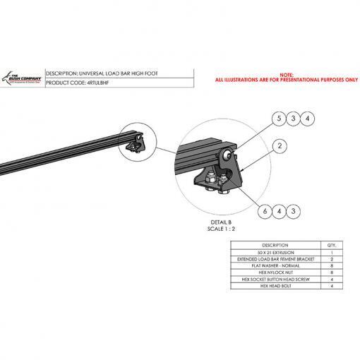 Hi-Foot Load Bar Mount - Line Drawing